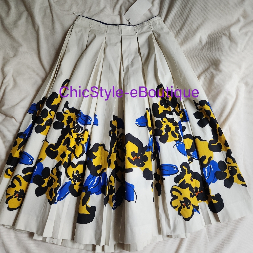Zara Printed Pleated Midi Skirt Zw Collection Ecru/floral Blue Yellow BNWT - Picture 8 of 16